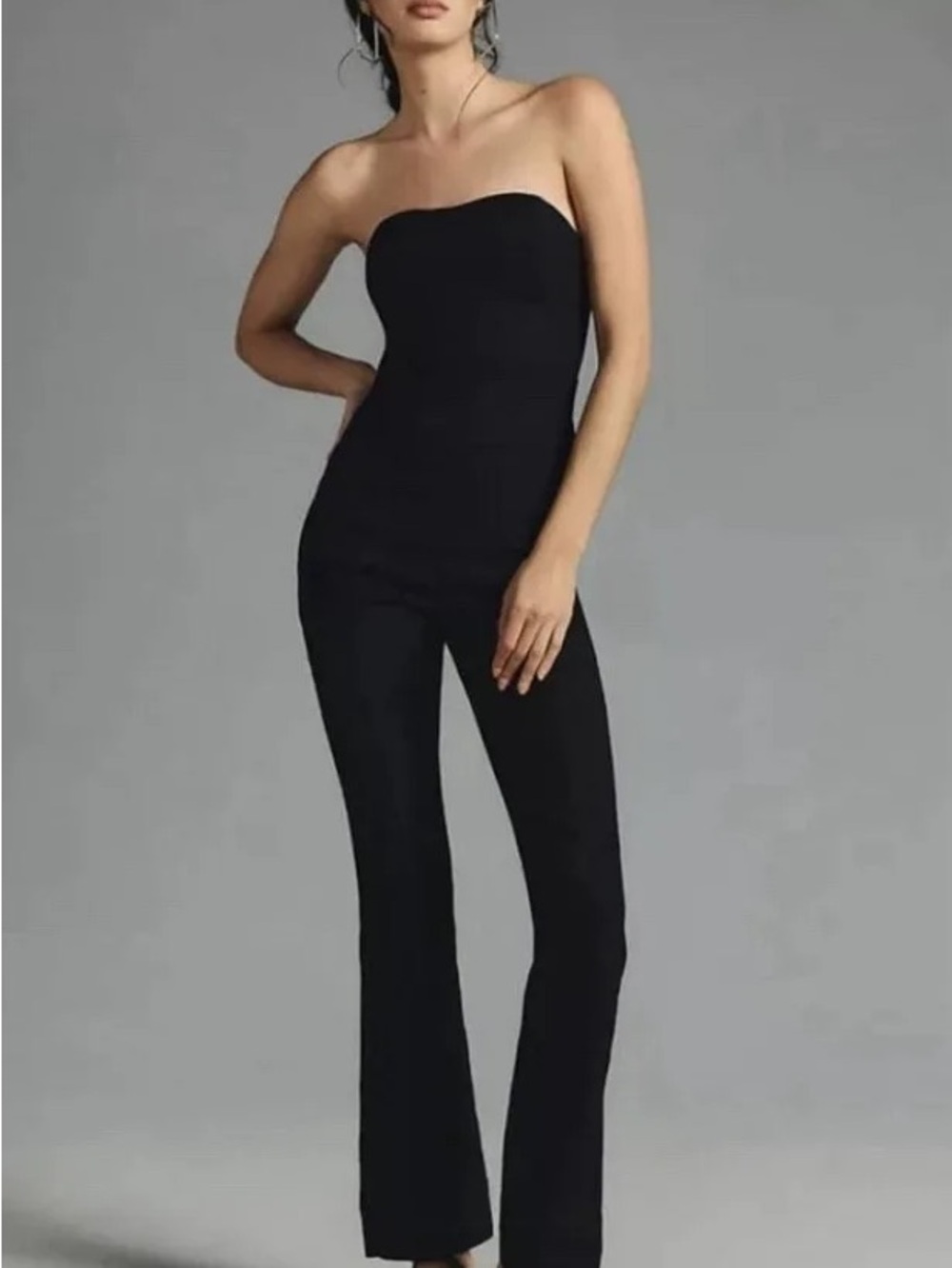 Anthropologie Maeve Strapless Flare Leg Black Jumpsuit Size 2